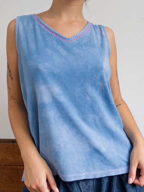 Beaded Tank - Light Indigo