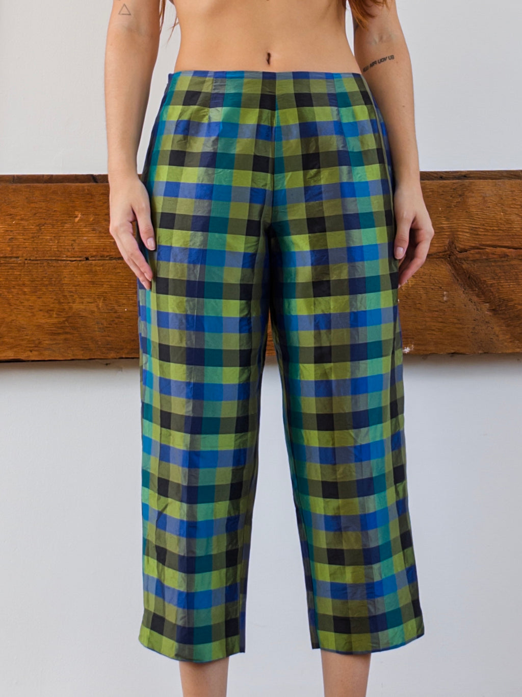 Plaid Silk Capris