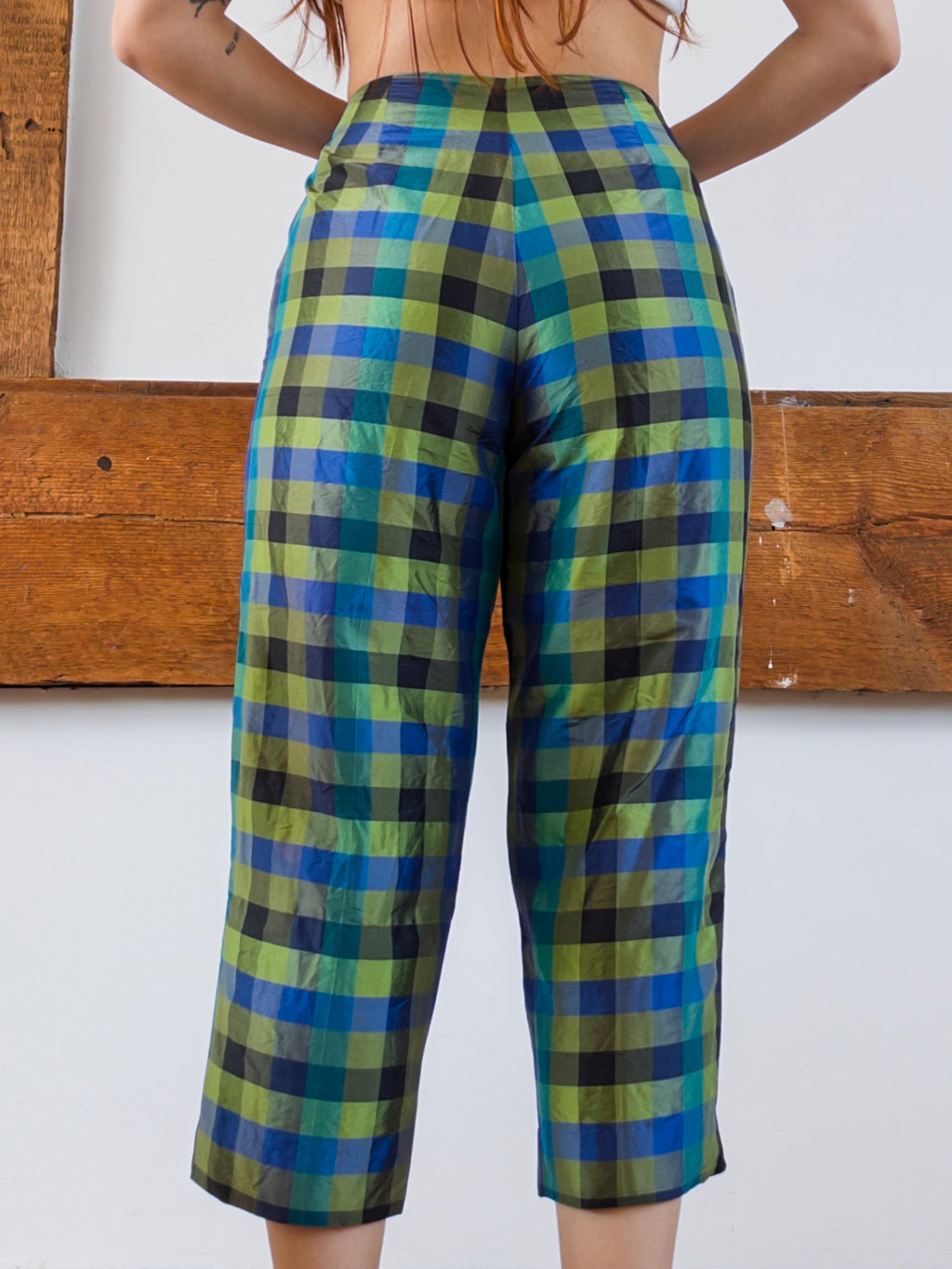 Plaid Silk Capris