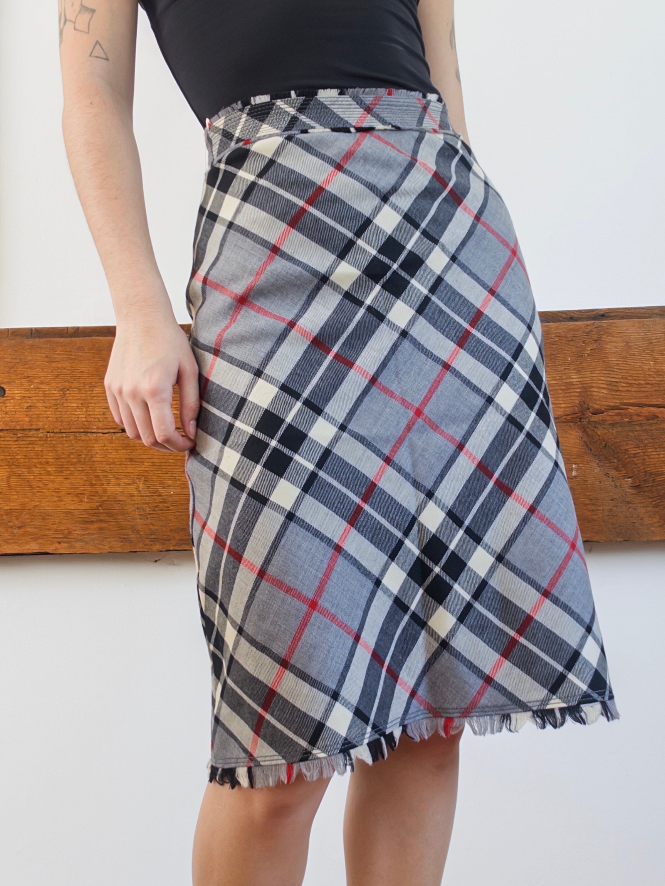 Grey Plaid Midi Skirt