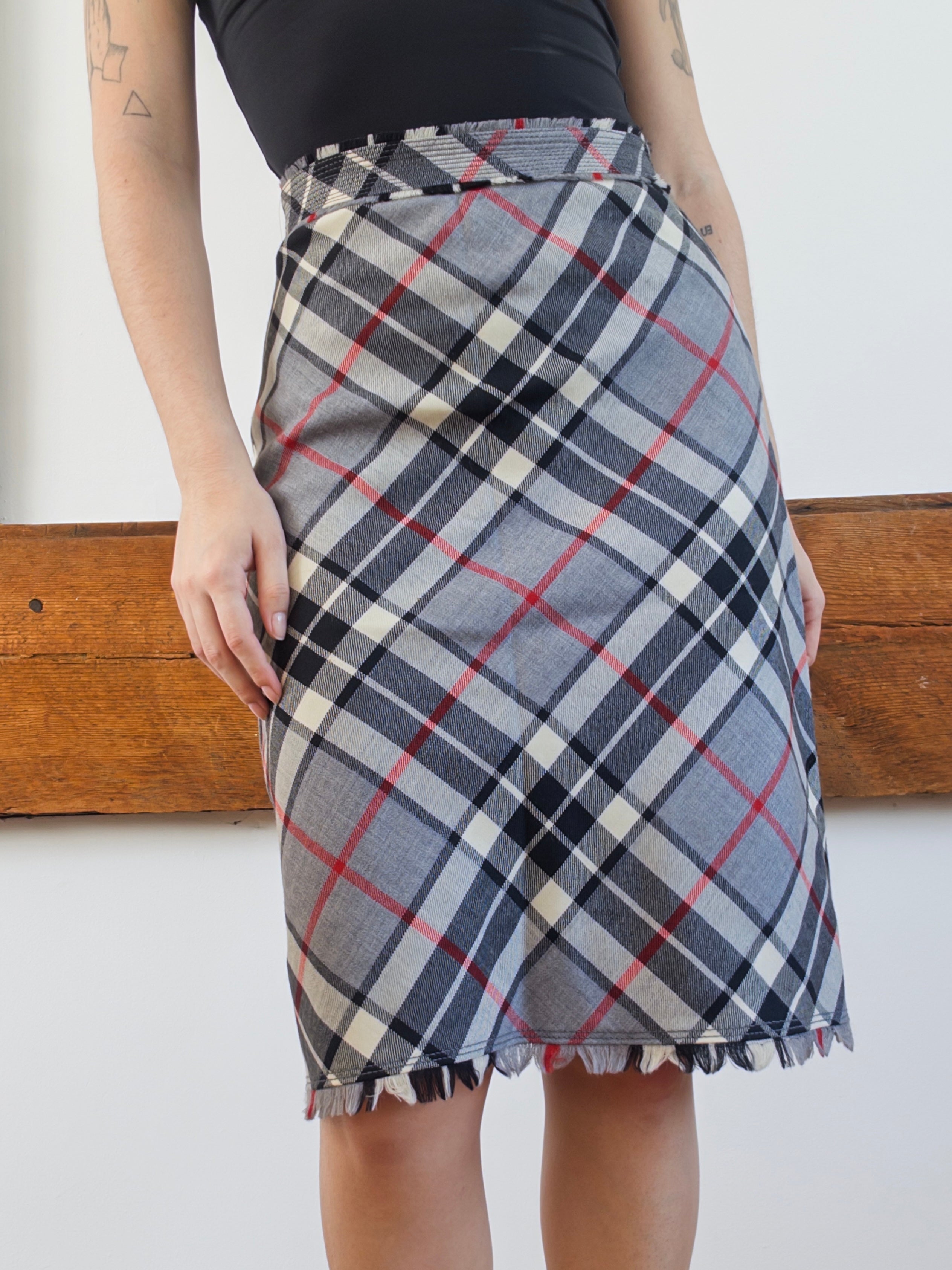 Grey Plaid Midi Skirt