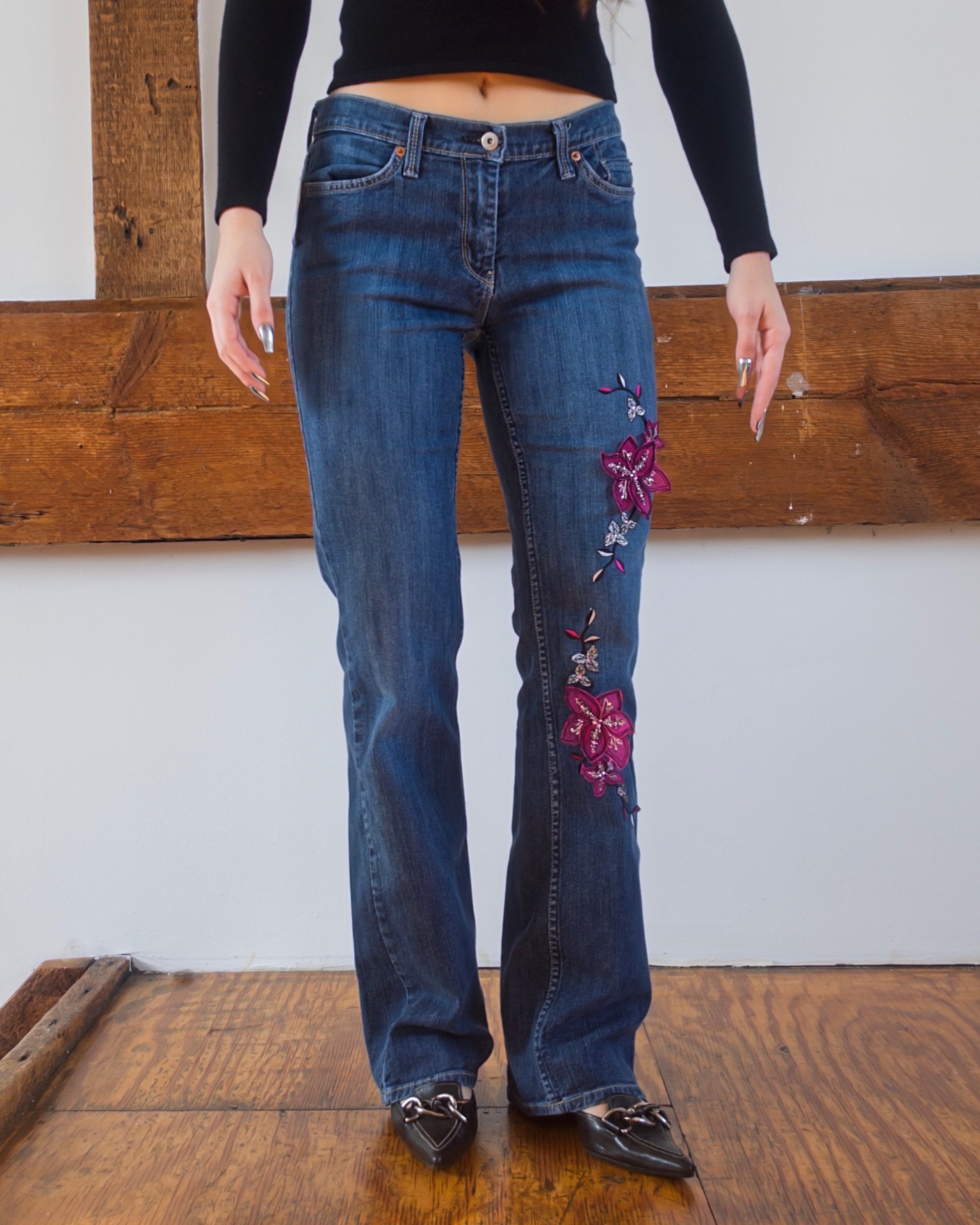 Floral Appliqué Jeans