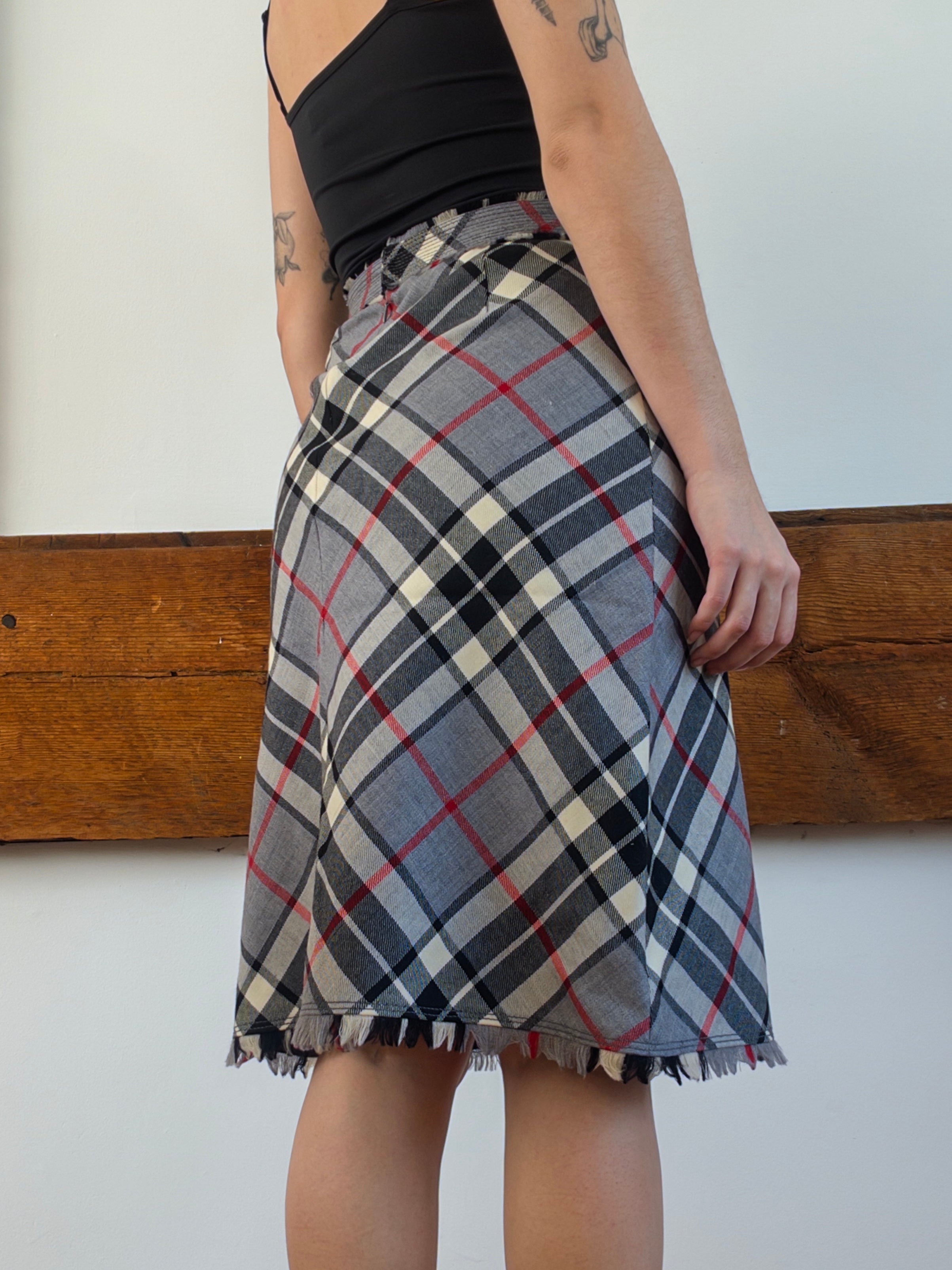 Grey Plaid Midi Skirt
