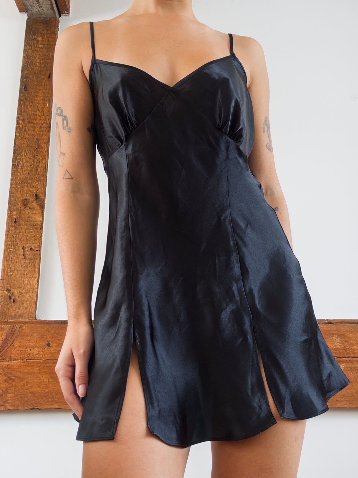 Black Satin Slip Dress