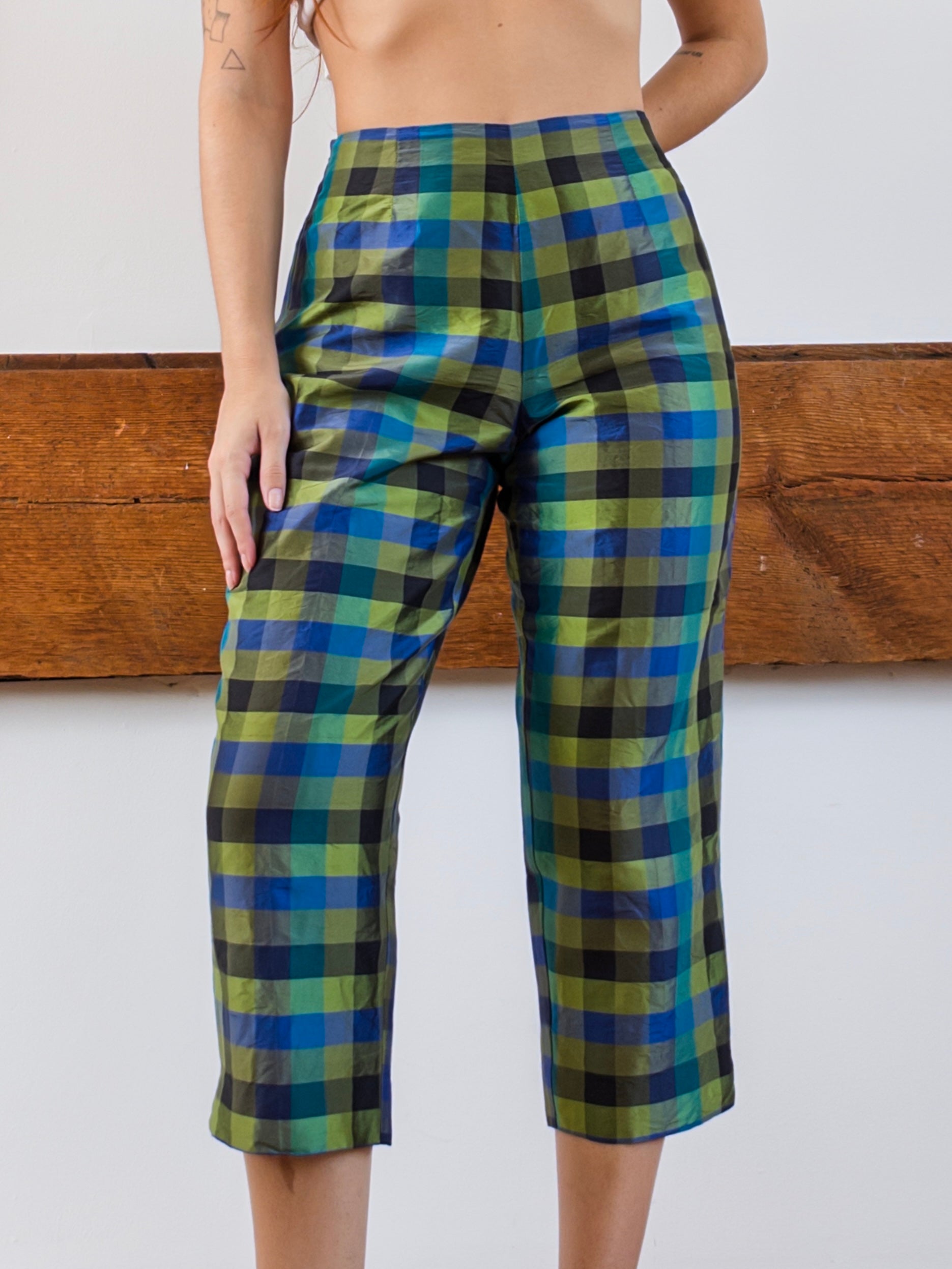 Plaid Silk Capris