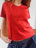 Red Cotton Embroidered Top