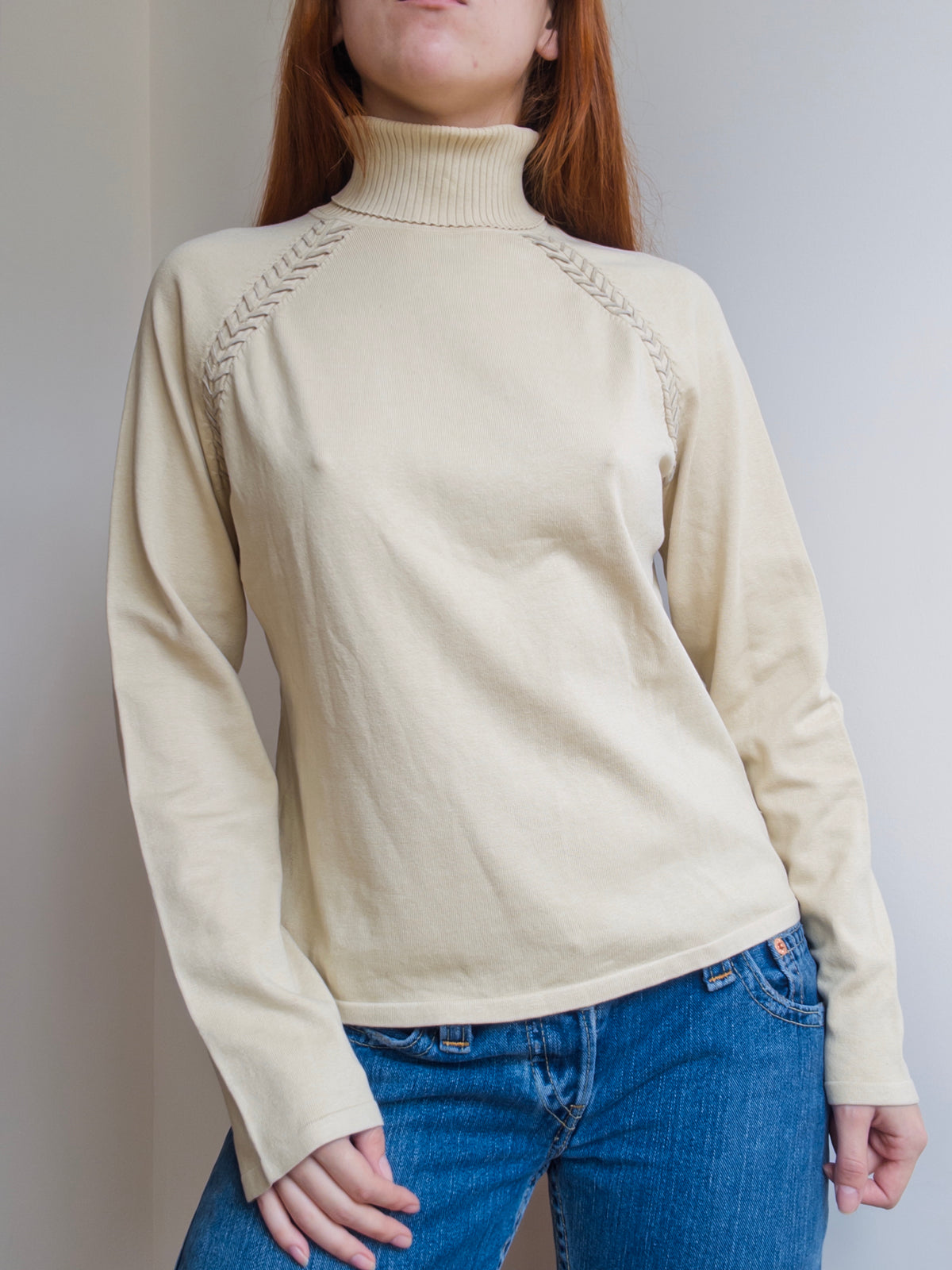 Suede Stitched Turtleneck