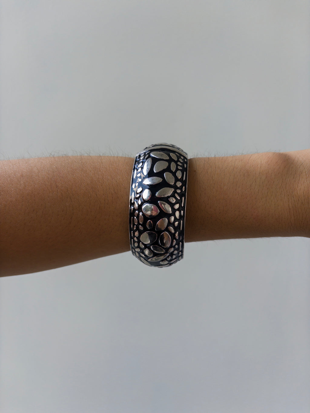 Silver & Black Pebbled Bangle