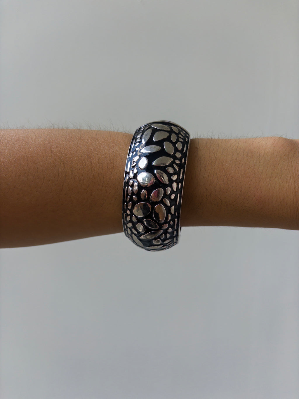 Silver & Black Pebbled Bangle