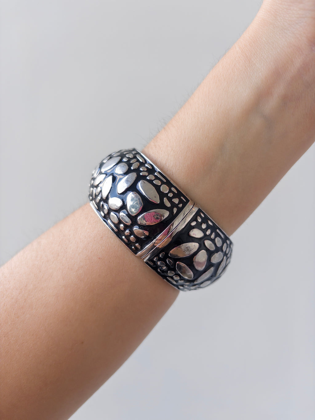 Silver & Black Pebbled Bangle